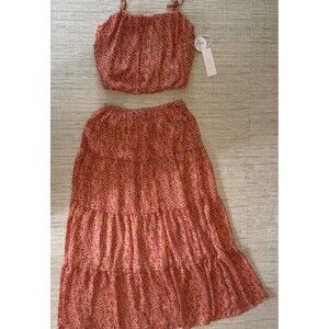 Sienna Sky Matching Set Skirt Cropped Top Boho Floral Cottage Core Chic Size L